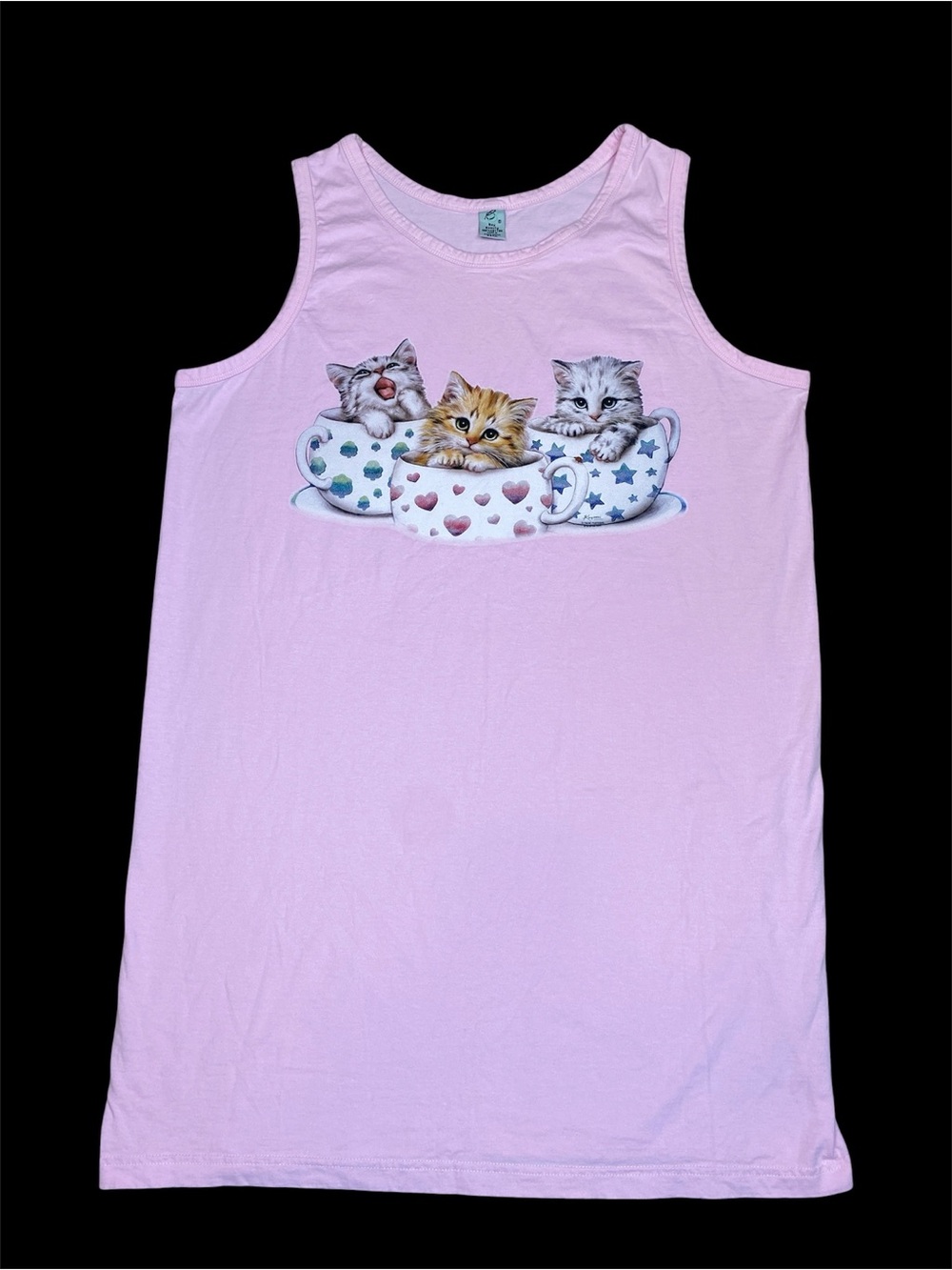 Bay Beauty Pink Kitten Teacup Sleep Shirt Nightgown Soft Cozy 100% Cotton OSFA